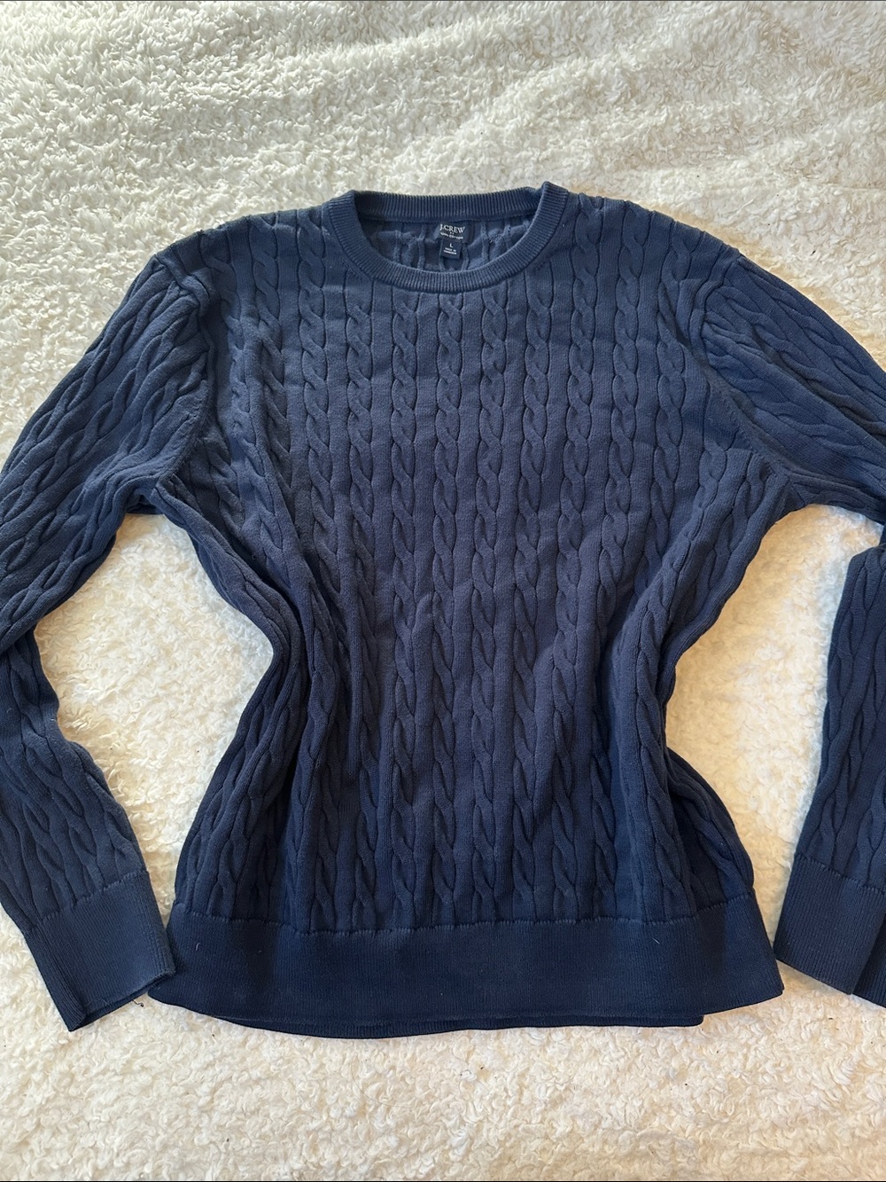 J. Crew Navy Cable-Panel Crewneck 100% cotton Sweater